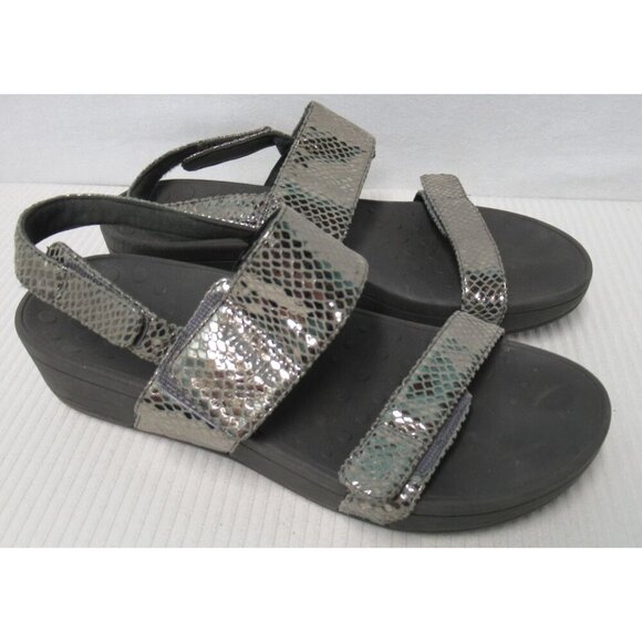 Vionic BOLINAS Open Toe Slide Sling Platform Sandals WOMENS Size 10 Pewter Snake - Picture 1 of 7